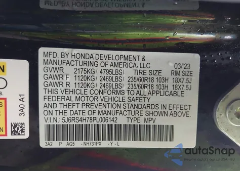 2023 Honda Cr-V Ex-L Awd from USA, damaged, VIN 5J6RS4H78PL006142